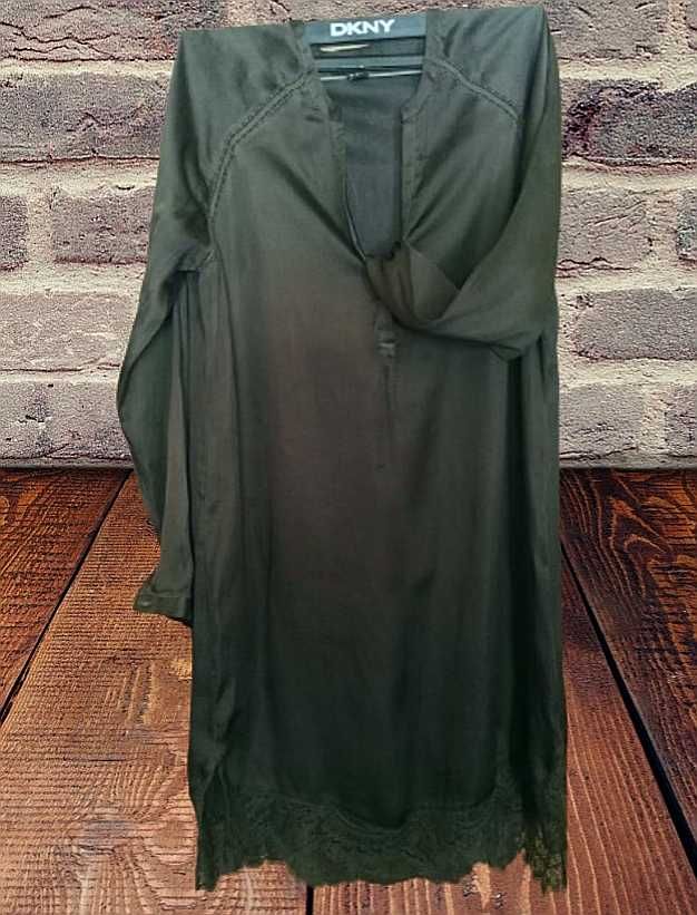 sukienka satynowa tunika bluzka koszula butelkowa zieleń koronki