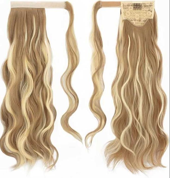 Warkocz doczepiany kucyk,Treska,długie,falowane włosy,60cm,blond,ombre
