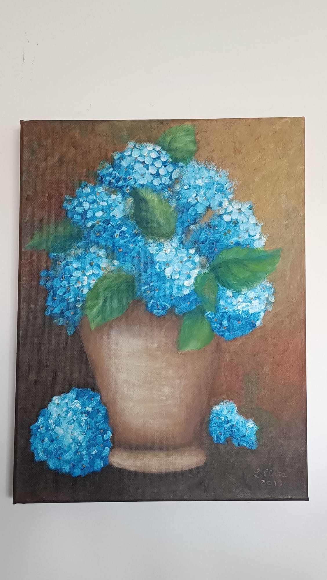 Quadro Jarro Hortênsias - Óleo sobre Tela