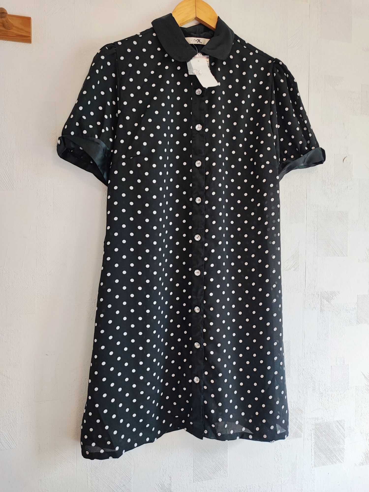 Nowa sukienka damska Vintage styl w grochy kołnierzyk XXL 44 retro