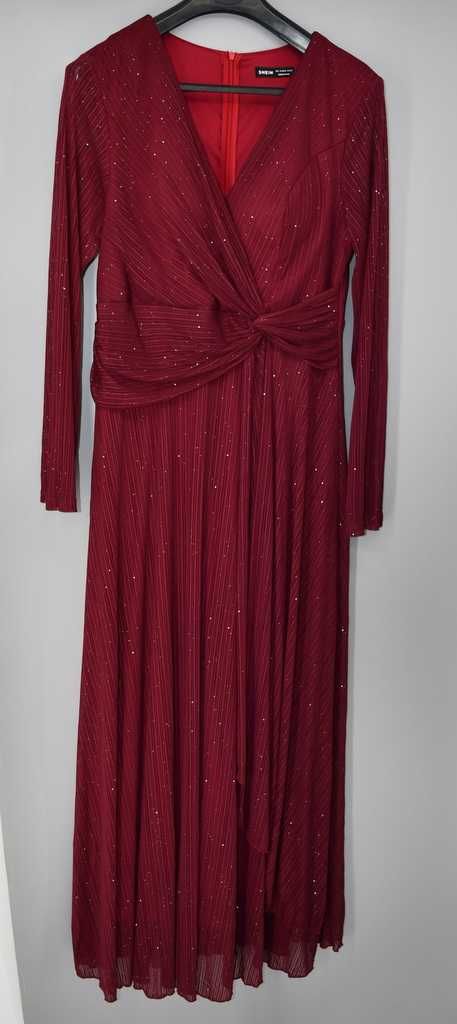 Elegancka sukienka bordowa 40/42 bordo delikatny połysk maxi