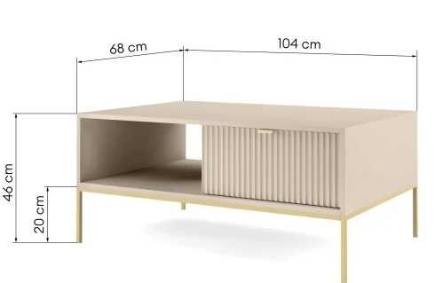 zz607 Stolik kawowy Nova, beż piaskowy/złote nogi, ryflowany