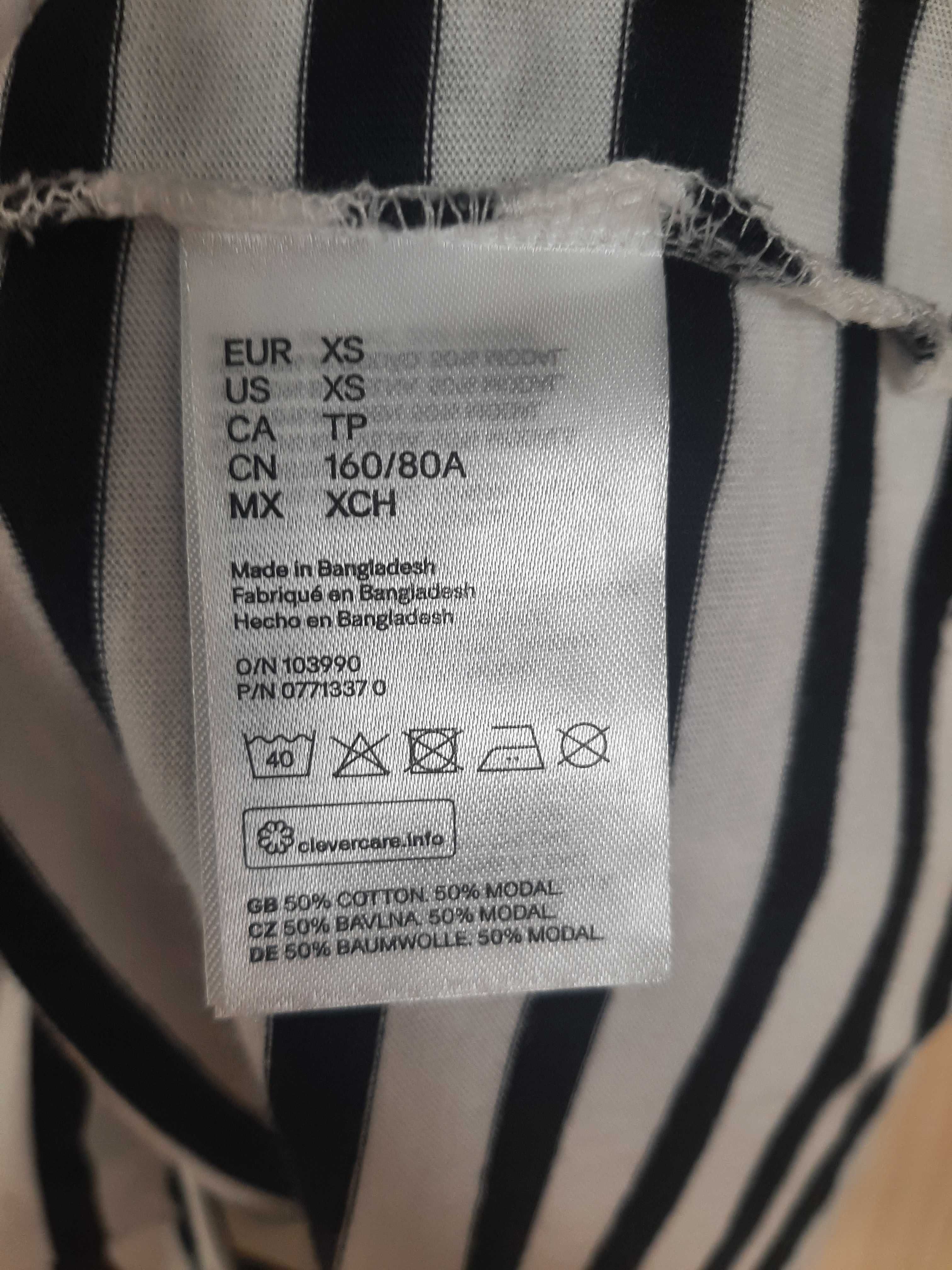 Sukienka casual biała w czarne paski H&M, bawełna i modal, r. S