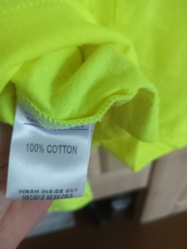 Top  letni Crop z bawełny oversize -żółty neon z napisem Girl Power XS