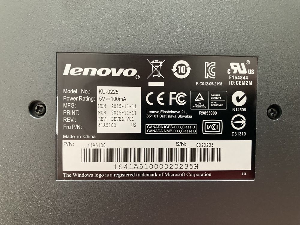 Klawiatura LENOVO KU-0255 USB