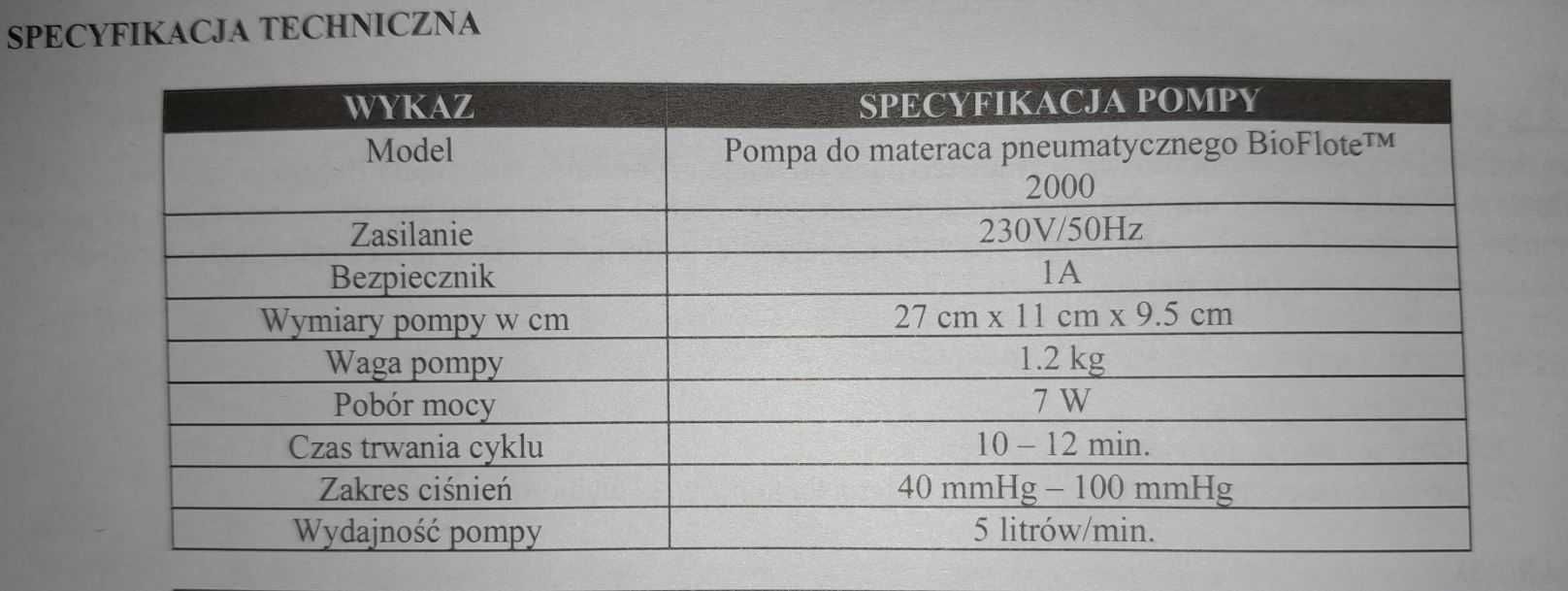 Pompa pneumatyczna do materaca BioFlote 2000 Reha Fund rehab.