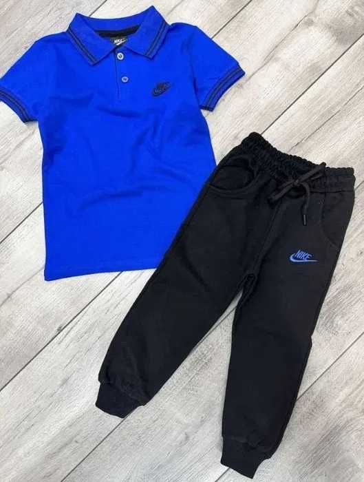 Komplet dres dla chłopca bluzka + spodnie polówka niebieska 104/110