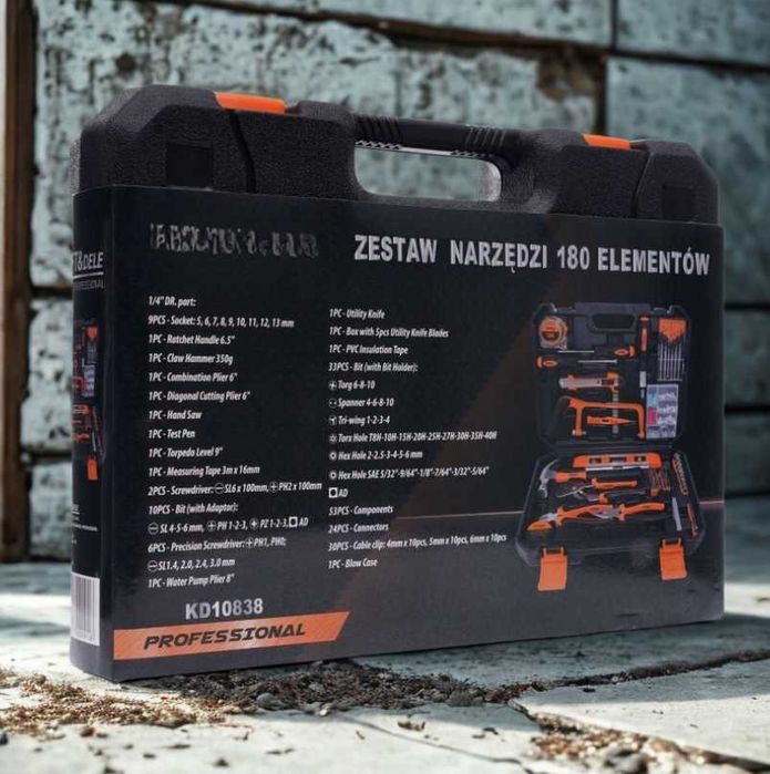 XXL Zestaw Narzędzi Walizka Narzędziowa 180 Elementów Majsterkowanie