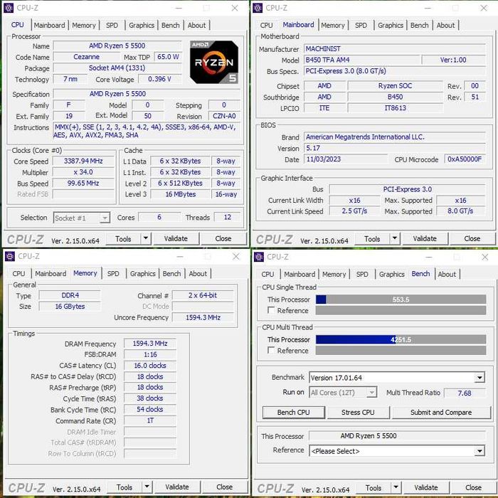 Ryzen 5 5500 + Материнка плата B450 + 16 DDR4 Комплект Новий AM4