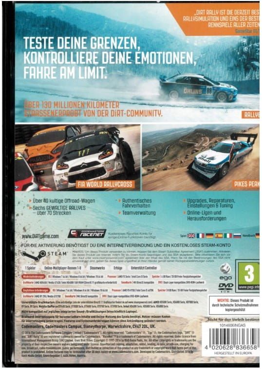 Dirt Rally Pudełko Pc Nowe Pudełko Po Grze