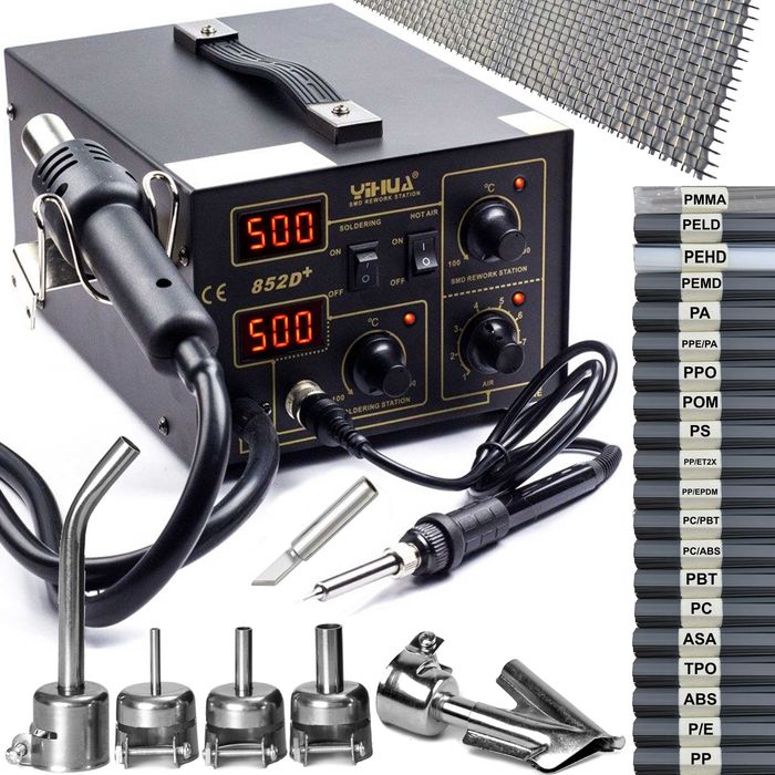 Spawarka do plastiku 852D+ z grotem dyszami i spoiwem 600g 20rodzajów