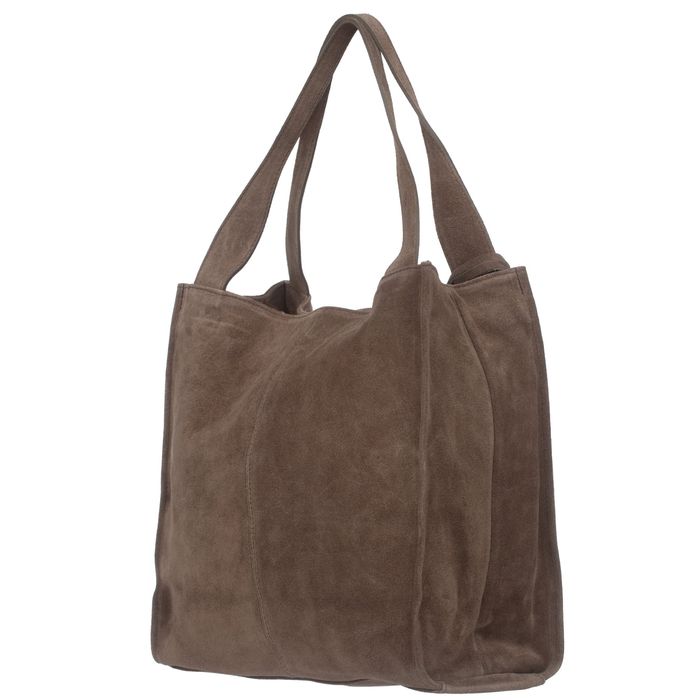 VERA PELLE torebka zamszowa shopper klasyczna na ramię V624 beżowa