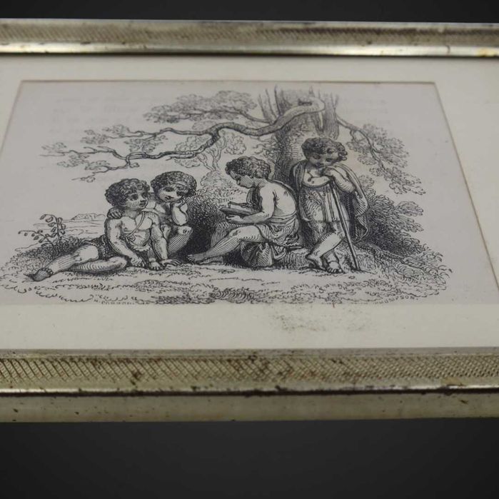 Stara Grafika w metalowej ramce – putta pod drzewem b51/100658