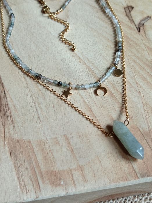 Naszyjnik, choker z kamienia, grot na łańcuszku,na prezent dla kobiety