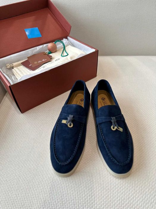 Женские синие замшевые лофери Лоро Пиана лоферы Loro Piana Summer Walk