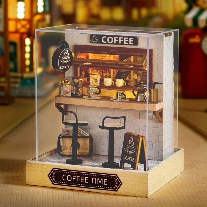 Coffee Time Book Nook – Zestaw Miniaturowej Kawiarni z Podświetleniem