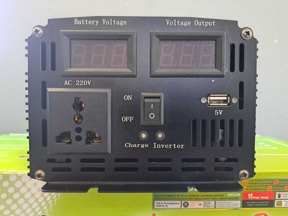 Інвертор UPS 5200Вт 12В-220В з вбудованою зарядкою 15А. Перетворювач