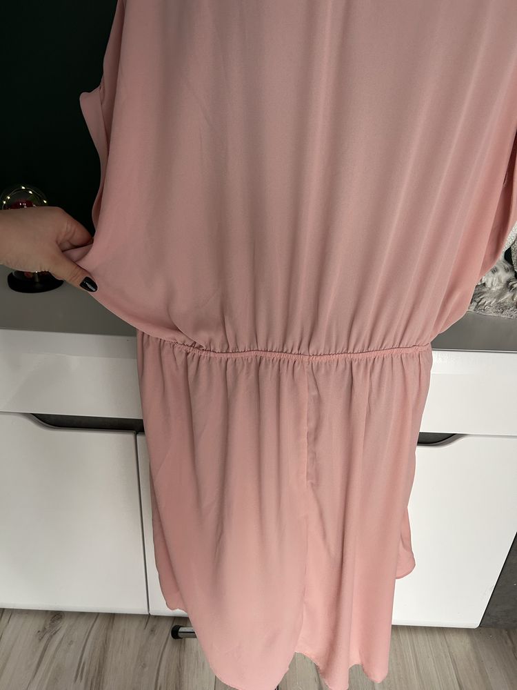 Piękna sukienka pudrowy róż plus size nowa bez metki 2xl