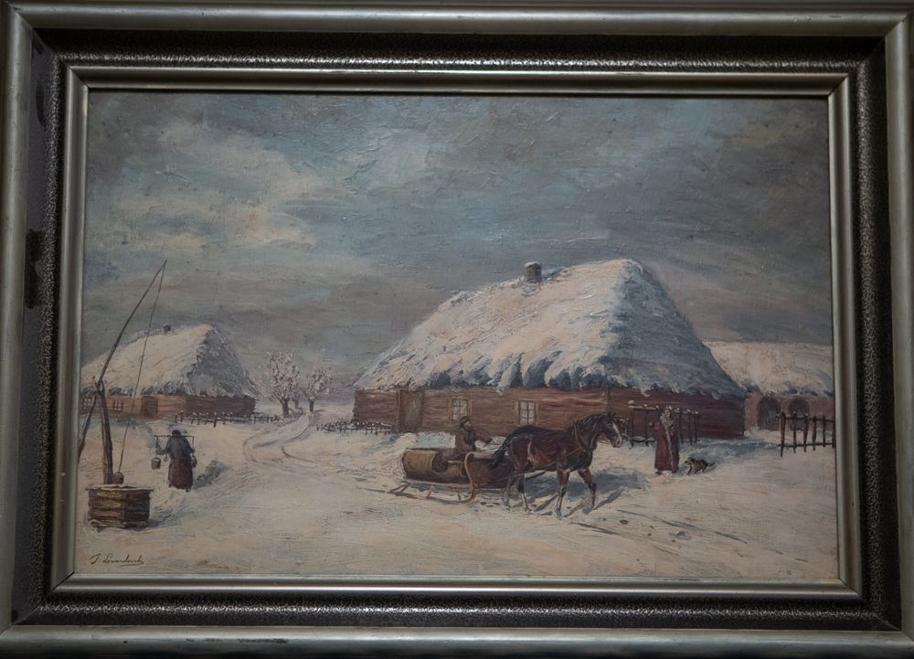 Obraz malarstwo polskie Janusz Lewandowski „Pejzaż zimowy”