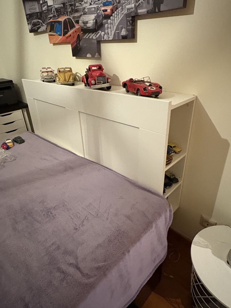 Cama box de casal com colchao e cabeceira branca 160x200