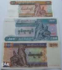 Banknoty MYANMAR 50K - 500K Zestaw !! Stan Bank UNC !! Kolekcjonerski