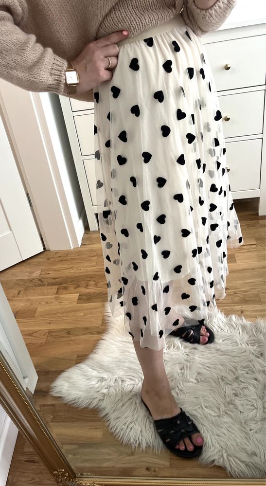Tiulowa elegancka nowa spódnica midi w serca hit uni m l modna