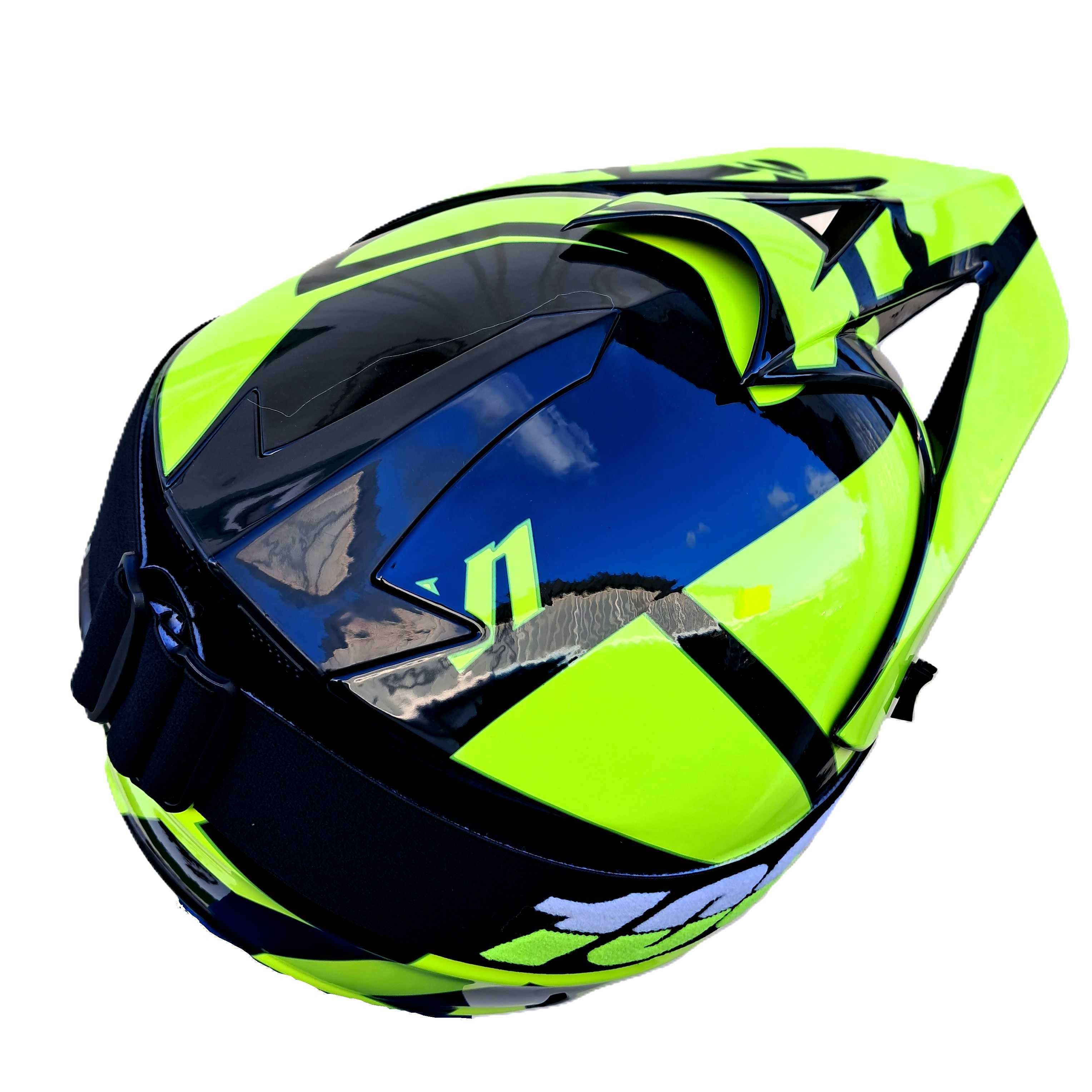 Мото шлем Fox PitBicke Yellow с очками 100% в комплекте