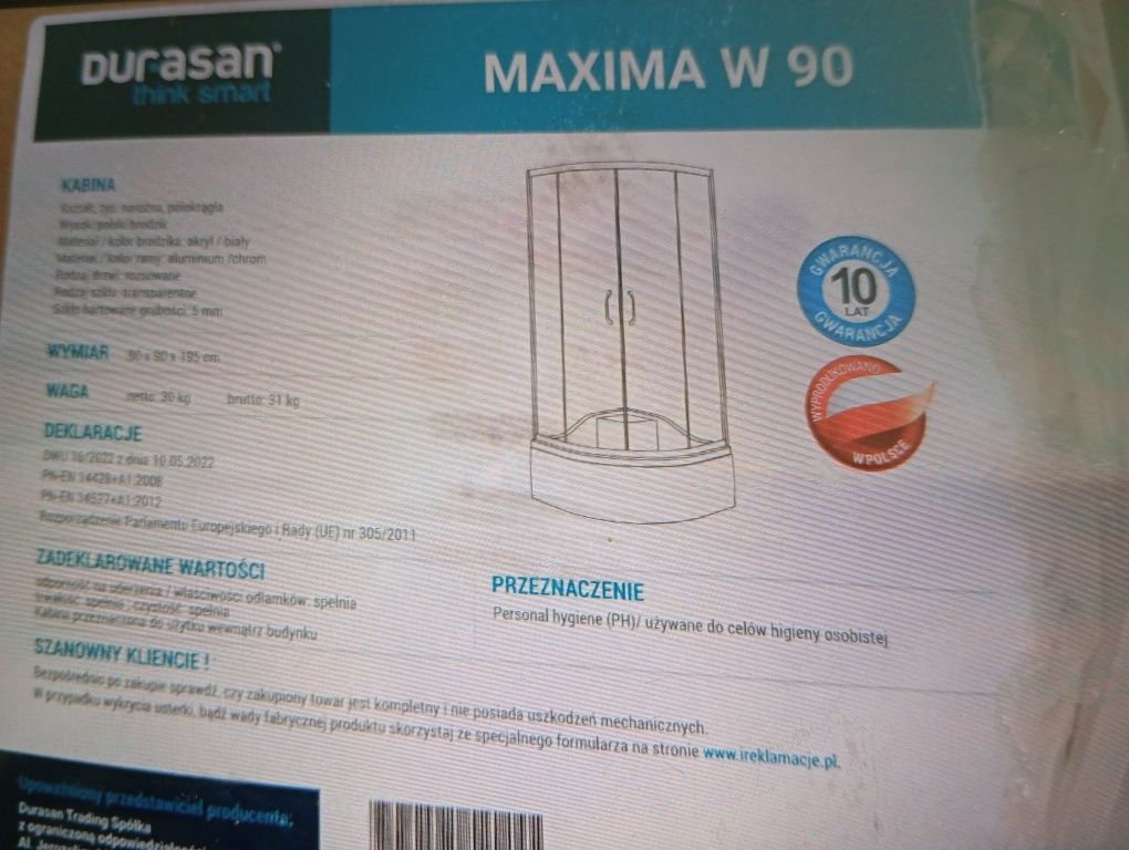 Kabina prysznicowa głęboki biodzik 90x90 nowa