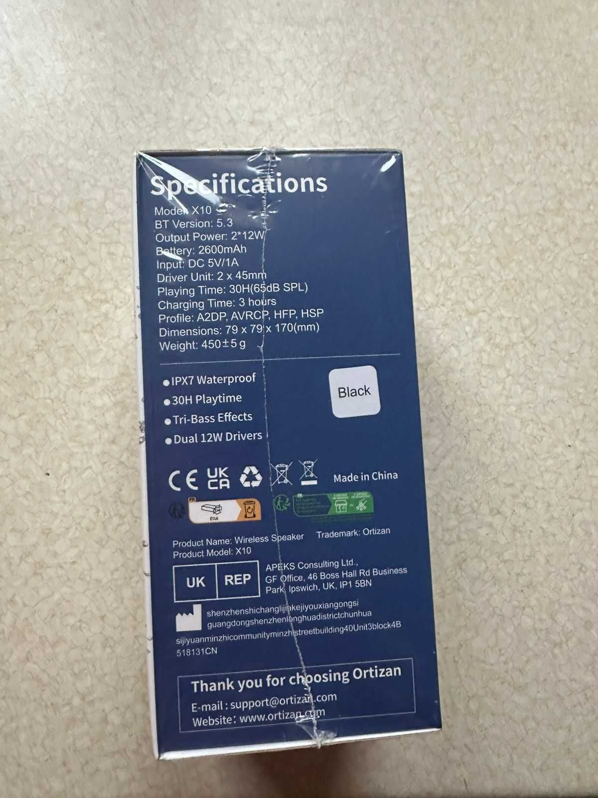 Przenośny Głośnik Bluetooth LED ORTIZAN X10 Czarny