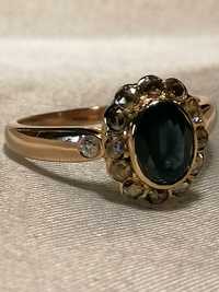 Старинное кольцо с натуральными 56 пробы бриллиантами и сапфиром