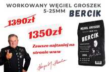 Wysokokaloryczny Polski Węgiel -GROSZEK - BERCIK Worki 25 KG 1 Tona