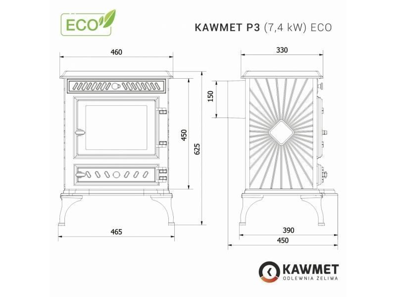 Piec wolnostojący KAWMET P3 7.4kW ECO żeliwny