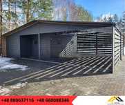 Garaż Blaszany Drewnopodobny Grafit Premium z Podbitką /Wiata Carport