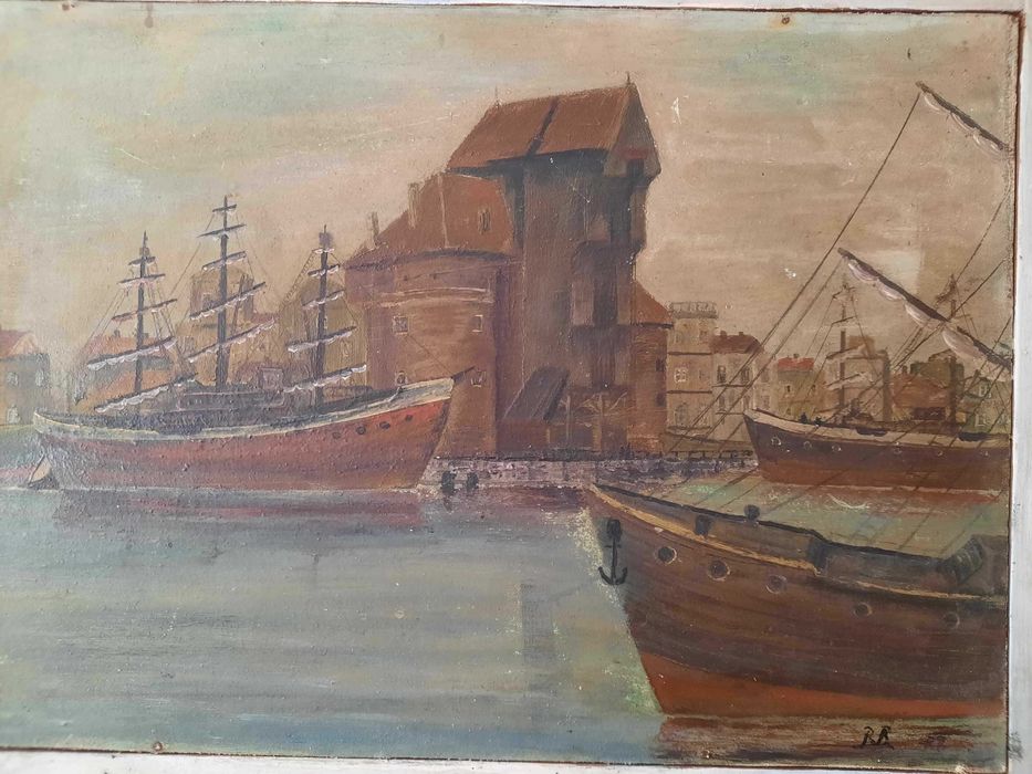 Gdańsk Żuraw Stary Obraz Olejny Sygnowany