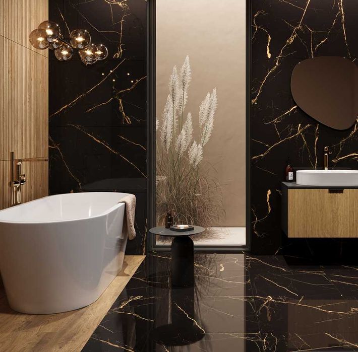 Płytki Gresowe 60x60 COIN BLACK HIGH GLOSSY Podłoga Ściana