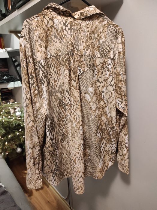 H&M koszula beżowa L XL oversize w zwierzęcy print