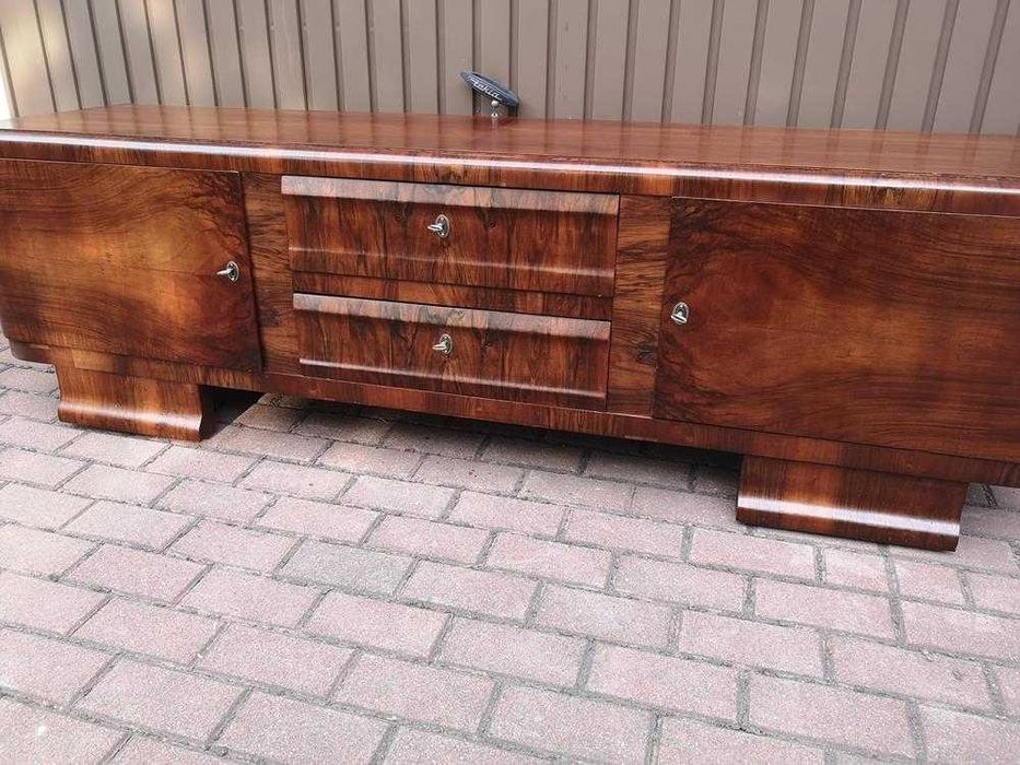 Komoda ART-DECO RTV Niska Orzech 198 Zgrabna Stara Antyk Po Renowacji.
