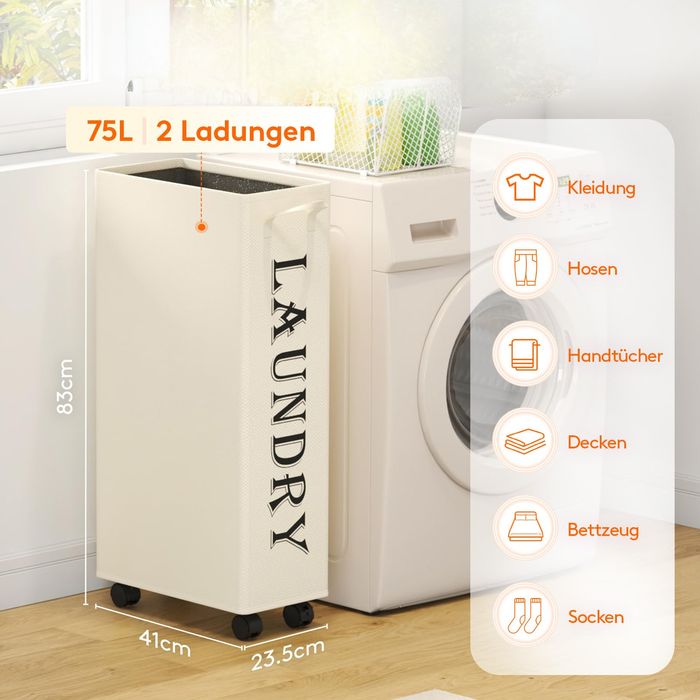 Kosz na Pranie Lifewit Składany na Kółkach 75L, 2 Sztuki, Biały