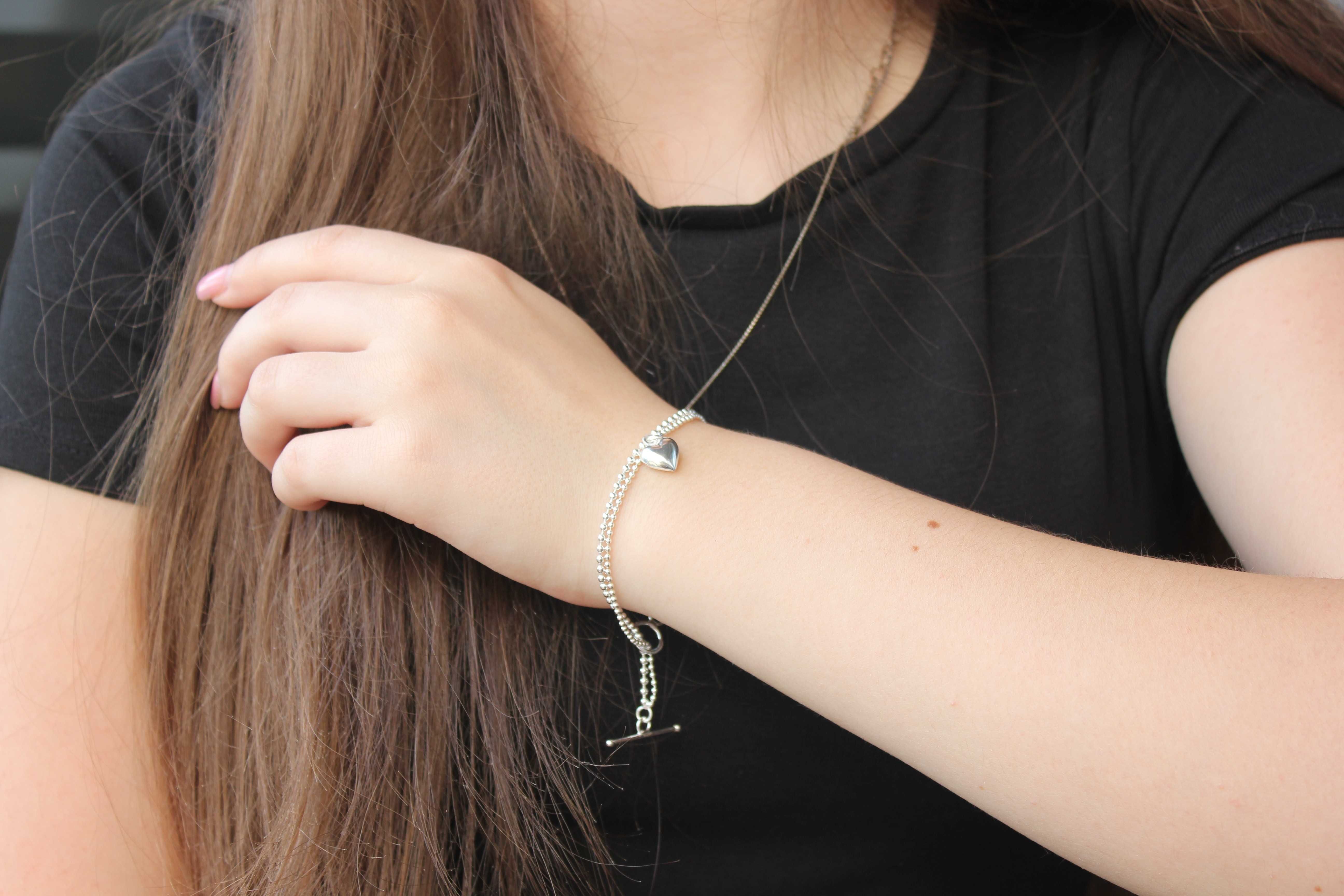 Bransoletka srebrna 925, Prezent, serce, T-lock, BR10526