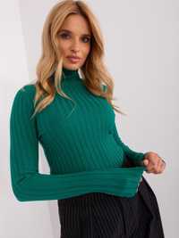 Golf sweter dopasowany prążkowany zielony M/L