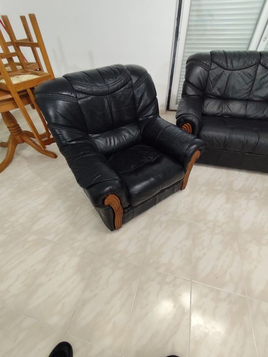 Sofá Conjunto de 3 em pele genuina