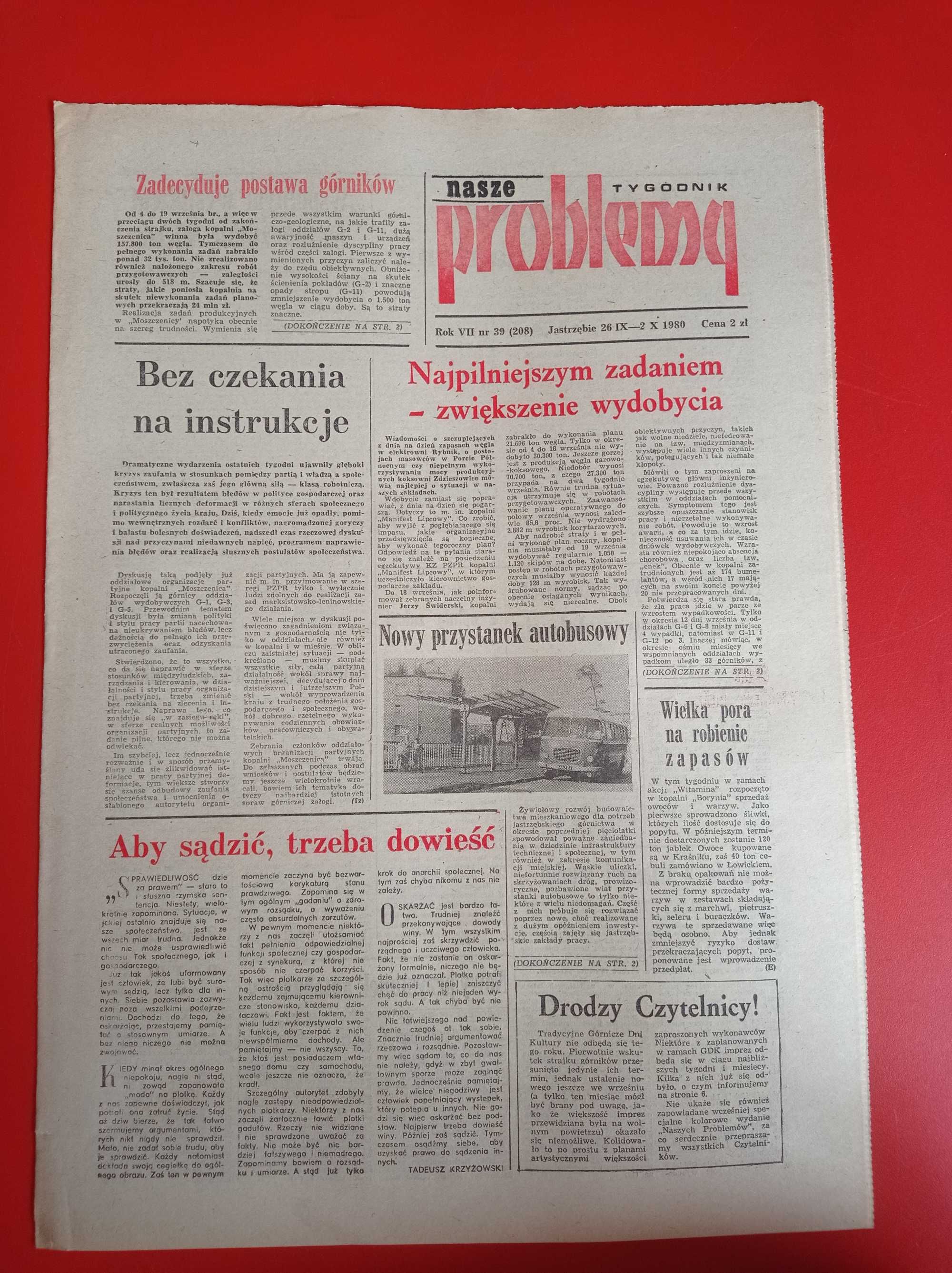 Nasze problemy, Jastrzębie, nr 39, 26 września - 2 października 1980