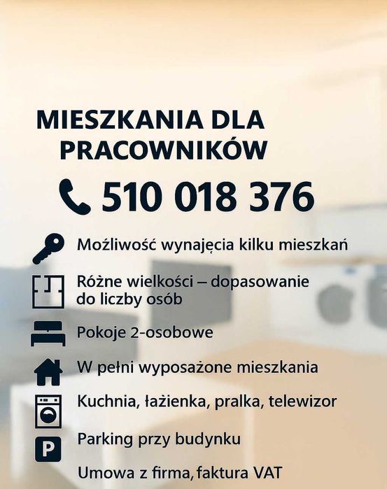 Wodzisław Śląski wynajmę mieszkania dla pracowników Faktura