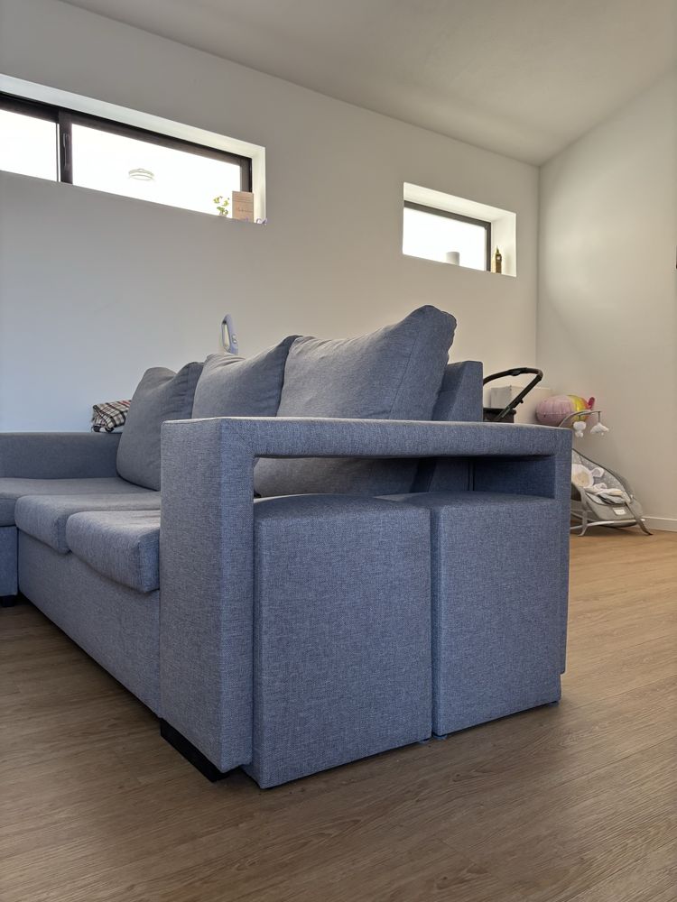 Sofá 3 Lugares com Chaise Longue e 2 Bancos