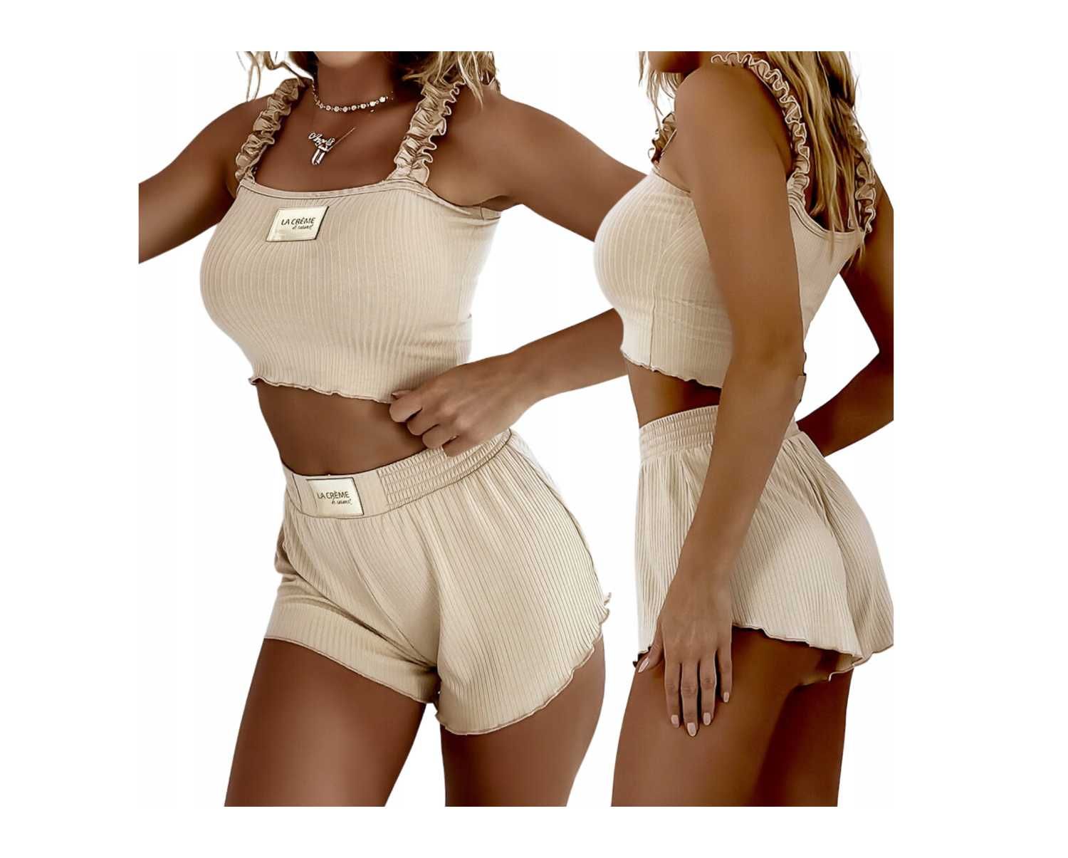 Komplet prążek prążkowany spodenki top na lato M/L 38/40 NOWY