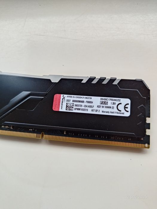 RAM 32gb (2x16gb) DDR4 3600MHz CL17 RGB Kingston hyperX fury