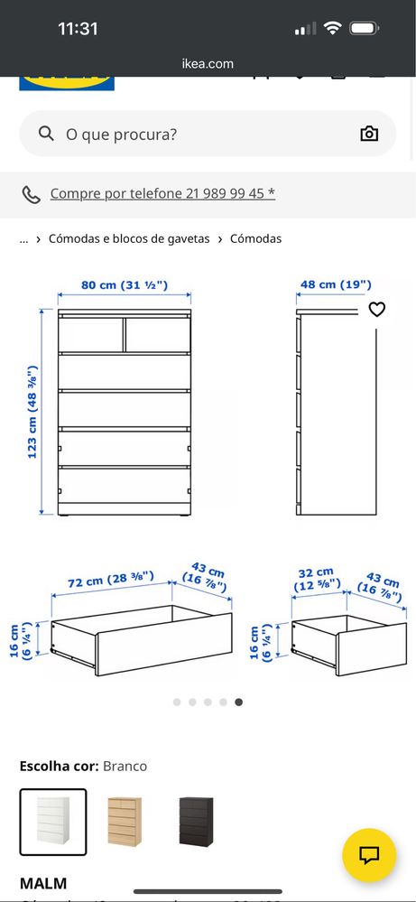 2 peças de Cómoda IKEA MALM 6 gavetas branco