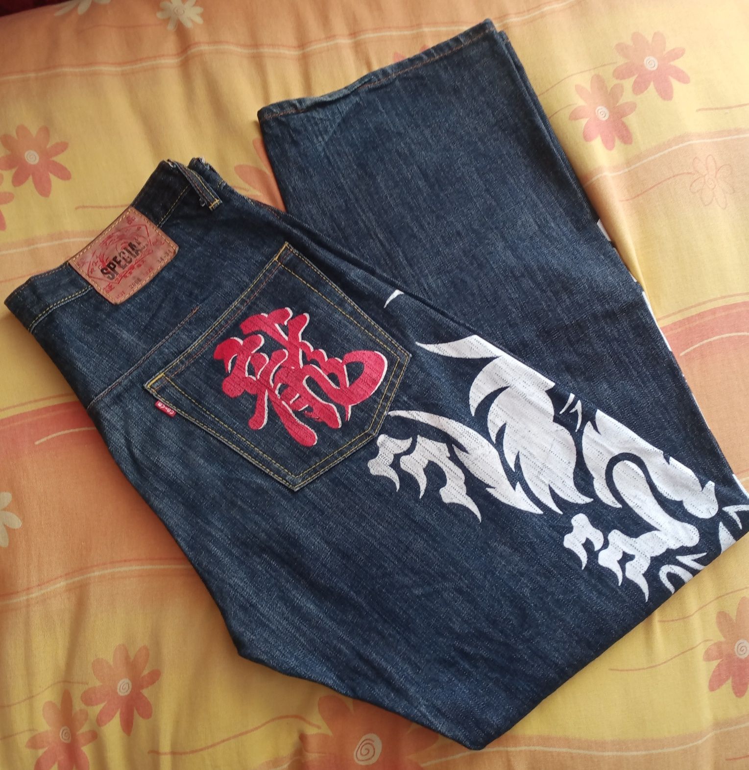 Evisu Specjal spodnie jeansowe z szerokimi nogawkami