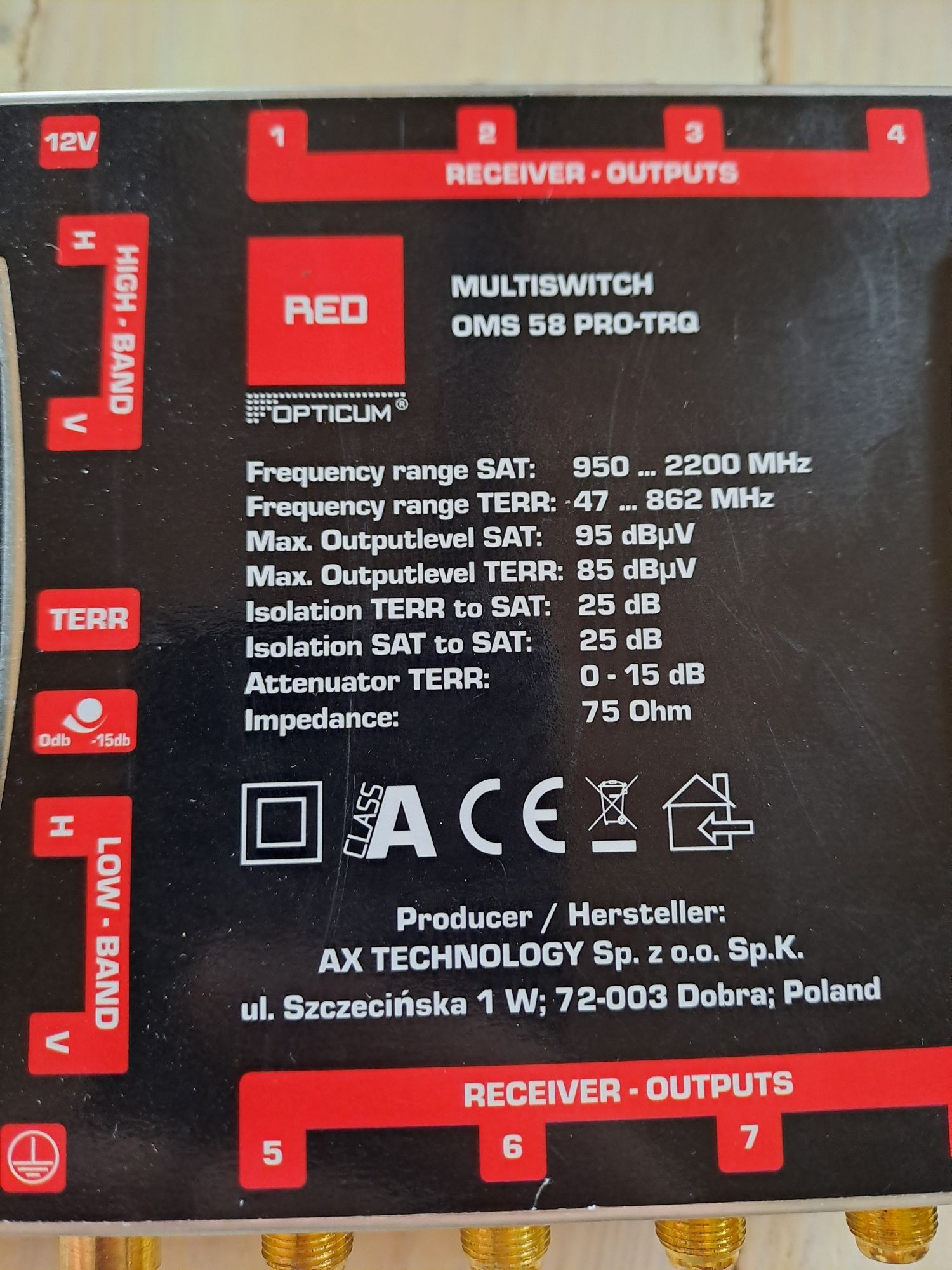 MultiSwitch 5/8 Opticum DVB-S2 DVB-T 8 wyjść PRO-TRQ zestaw Platinum