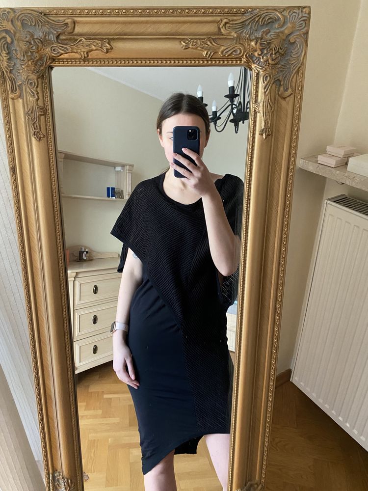Preach czarna asymetryczna sukienka M 38 bodycon włoska dopasowana ażu
